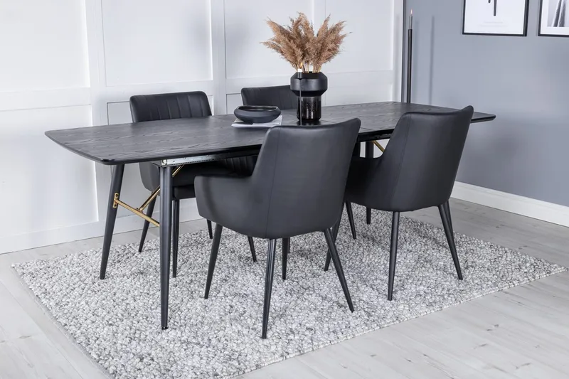 Gold spisebord 180 cm uttrekkbart med 4 Comfort stoler med armlener