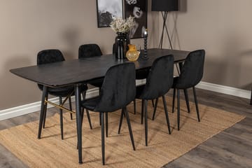 Gold spisebord 180 cm uttrekkbart med 6 Polar spisestoler - Møbler - Bord - Spisegruppe