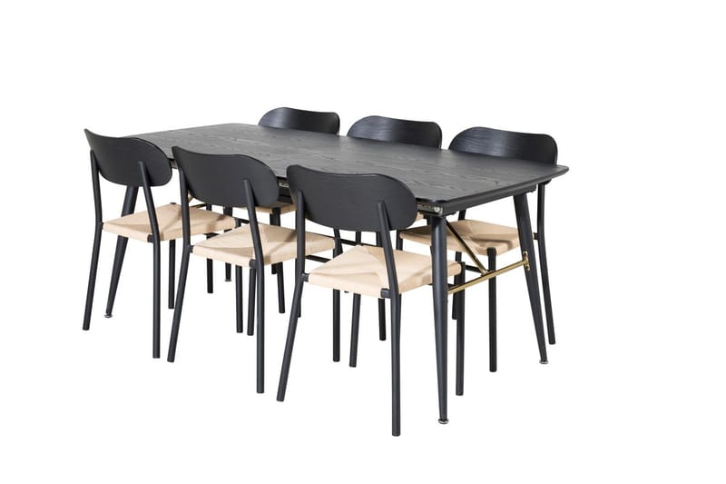 Gold spisebord 180 cm uttrekkbart med 6 Polly spisestoler - Møbler - Bord - Spisegruppe