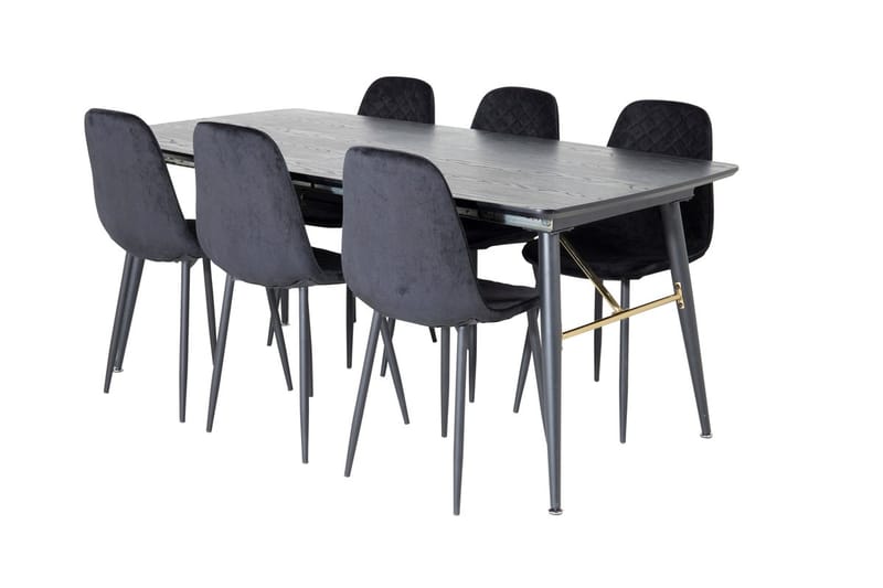 Gold spisebord 180 cm uttrekkbart med 6 Polar spisestoler - Møbler - Bord - Spisegruppe