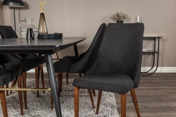 Gold Spisegruppe Forlengningsbar 180-220 cm Rektangulær med 6 Leone Stoler - Sort/Guld - Møbler - Bord - Spisegruppe
