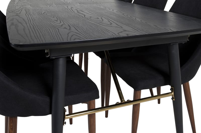 Gold Spisegruppe Forlengningsbar 180-220 cm Rektangulær med 6 Leone Stoler - Sort/Guld - Møbler - Bord - Spisegruppe