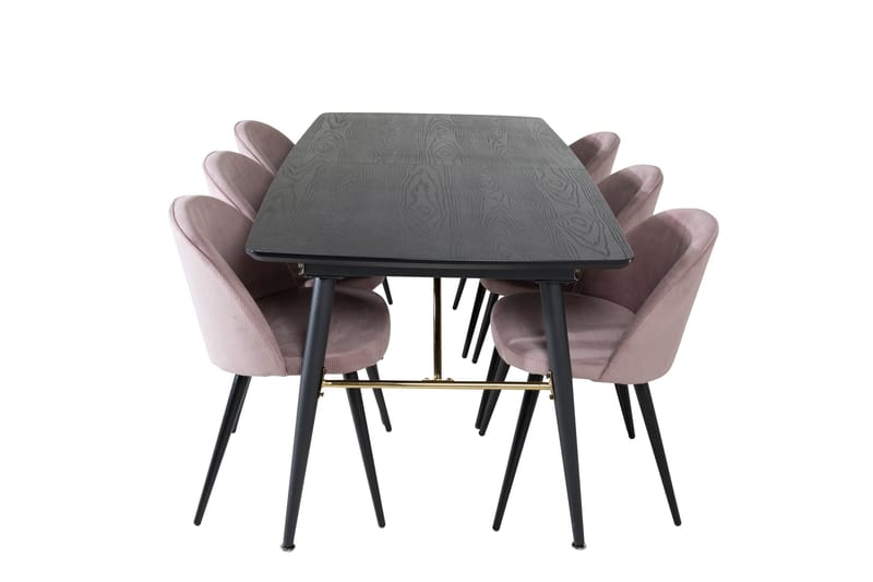 Gold Spisegruppe Forlengningsbar 180-220 cm Rektangulær med 6 Velvet Stoler, Sort