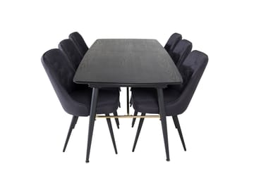 Gold Spisegruppe Forlengningsbar 180-220 cm Rektangulær med 6 Velvet Stoler