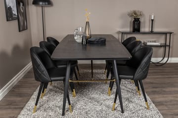 Gold Spisegruppe Forlengningsbar 180-220 cm Rektangulær med 6 Velvet Stoler - Sort/Guld - Møbler - Bord - Spisegruppe