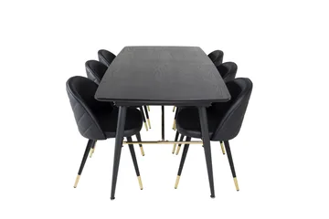 Gold Spisegruppe Forlengningsbar 180-220 cm Rektangulær med 6 Velvet Stoler