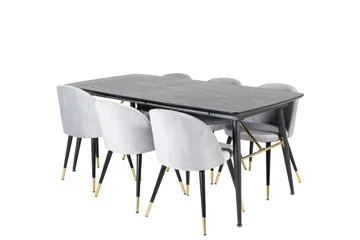 Gold Spisegruppe Forlengningsbar 180-220 cm Rektangulær med 6 Velvet Stoler - Sort/Guld - Møbler - Bord - Spisegruppe