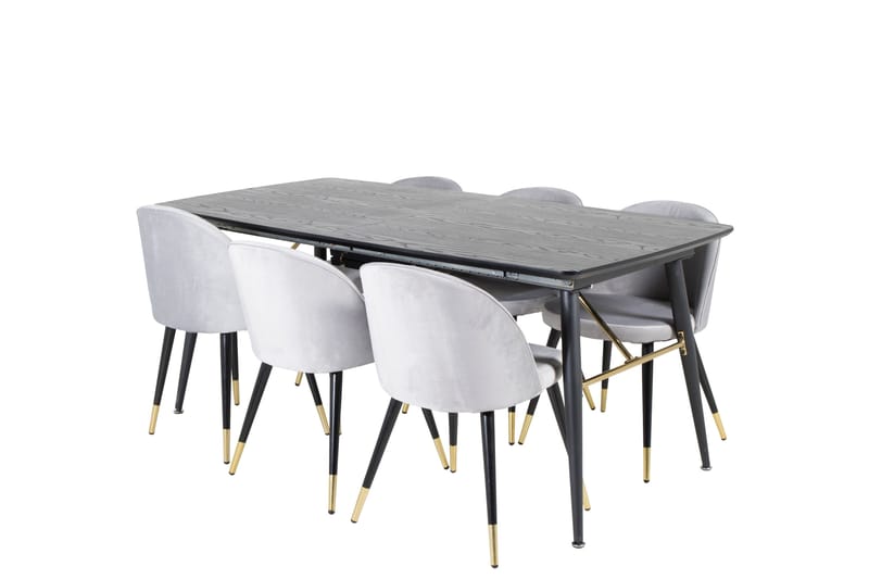 Gold Spisegruppe Forlengningsbar 180-220 cm Rektangulær med 6 Velvet Stoler - Sort/Guld - Møbler - Bord - Spisegruppe