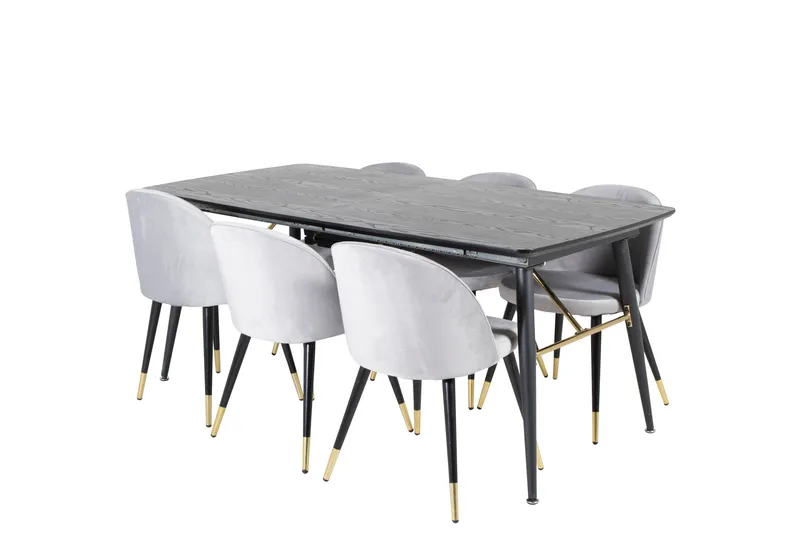 Gold Spisegruppe Forlengningsbar 180-220 cm Rektangulær med 6 Velvet Stoler - Sort/Guld - Møbler - Bord - Spisegruppe