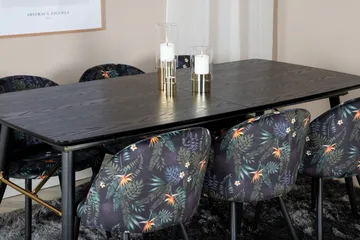 Gold Spisegruppe Forlengningsbar 180-220 cm Rektangulær med 6 Velvet Stoler - Sort/Guld - Møbler - Bord - Spisegruppe