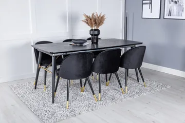 Gold Spisegruppe Forlengningsbar 180-220 cm Rektangulær med 6 Velvet Stoler - Sort/Guld - Møbler - Bord - Spisegruppe