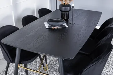 Gold Spisegruppe Forlengningsbar 180-220 cm Rektangulær med 6 Velvet Stoler - Sort/Guld - Møbler - Bord - Spisegruppe