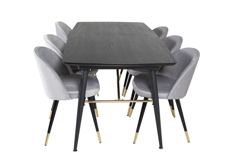 Gold Spisegruppe Forlengningsbar 180-220 cm Rektangulær med 6 Velvet Stoler, Sort/Guld