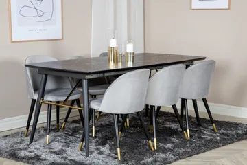 Gold Spisegruppe Forlengningsbar 180-220 cm Rektangulær med 6 Velvet Stoler - Sort/Guld - Møbler - Bord - Spisegruppe