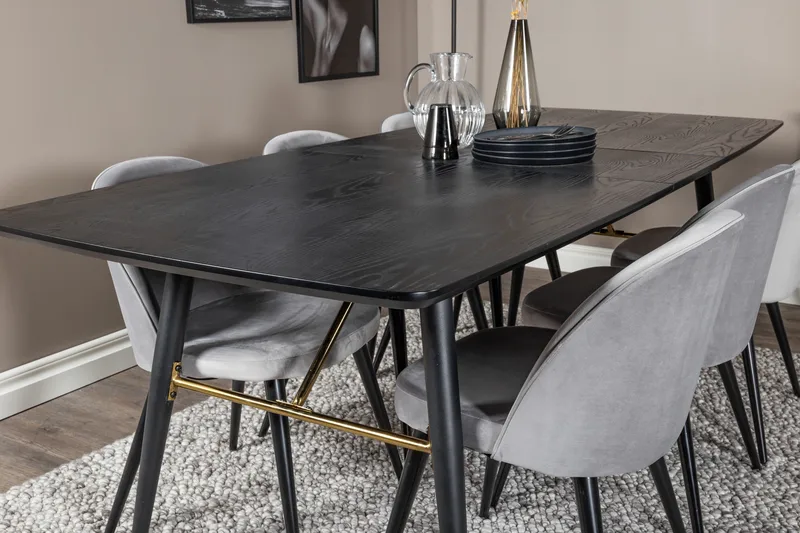 Gold Spisegruppe Forlengningsbar 180-220 cm Rektangulær med 6 Velvet Stoler - Sort/Guld - Møbler - Bord - Spisegruppe