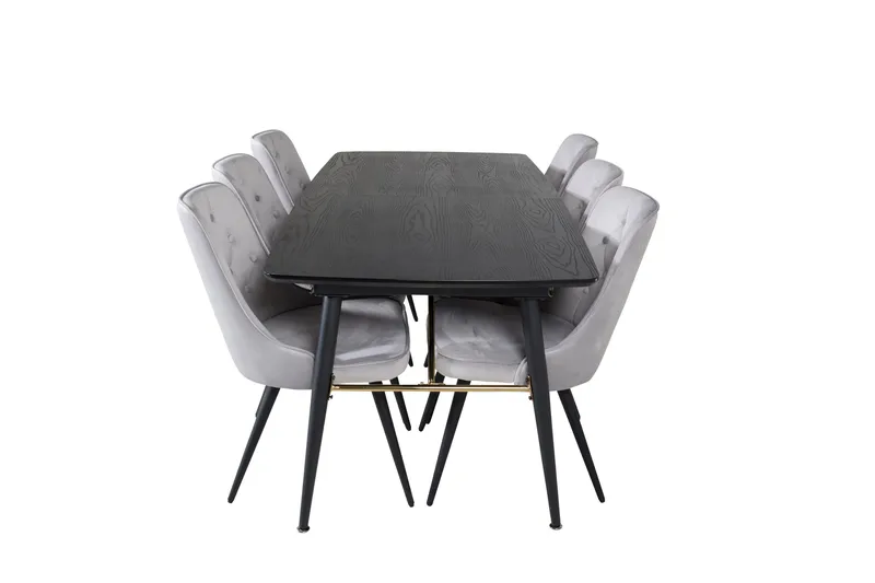 Gold Spisegruppe Forlengningsbar 180-220 cm Rektangulær med 6 Velvet Stoler, Sort/Guld