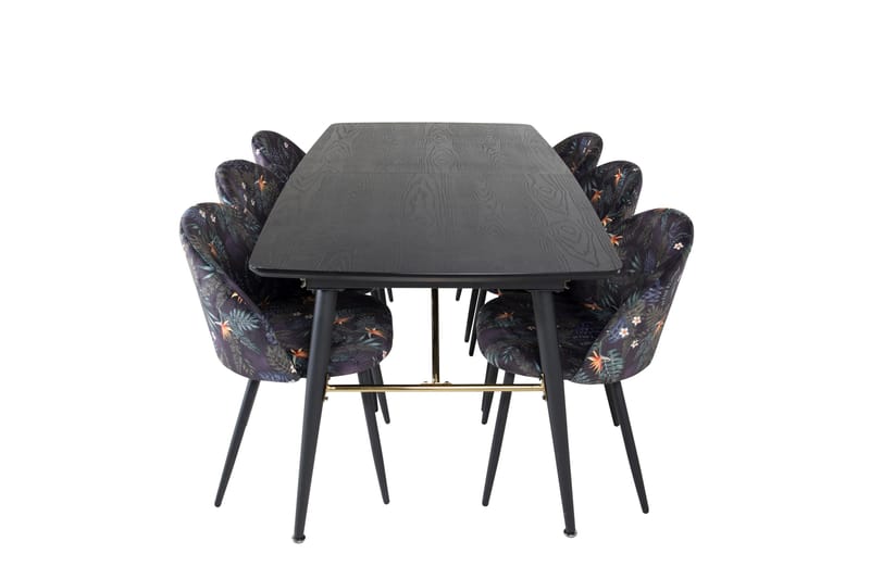 Gold Spisegruppe Forlengningsbar 180-220 cm Rektangulær med 6 Velvet Stoler, Sort/Guld