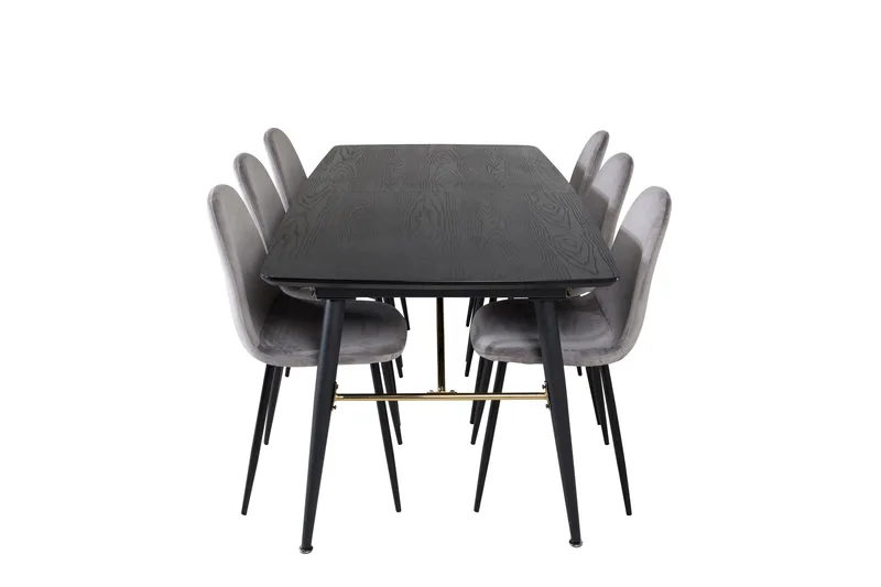 Gold Spisegruppe Forlengningsbar 180-220 cm Rektangulær med 6 Polar Stoler, Sort/Guld