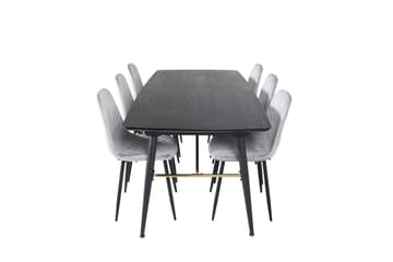 Gold Spisegruppe Forlengningsbar 180-220 cm Rektangulær med 6 Polar Stoler