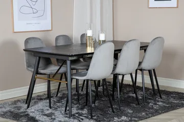 Gold Spisegruppe Forlengningsbar 180-220 cm Rektangulær med 6 Polar Stoler - Sort/Guld - Møbler - Bord - Spisegruppe