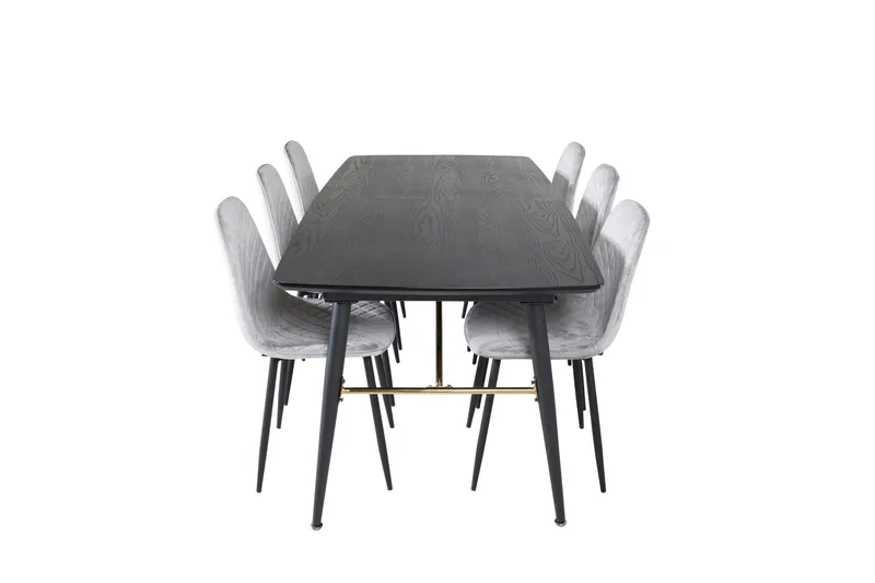 Gold Spisegruppe Forlengningsbar 180-220 cm Rektangulær med 6 Polar Stoler - Sort - Møbler - Bord - Spisegruppe