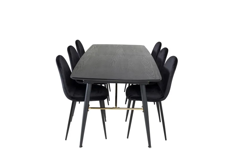 Gold Spisegruppe Forlengningsbar 180-220 cm Rektangulær med 6 Polar Stoler, Sort/Guld