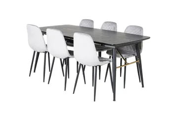 Gold Spisegruppe Forlengningsbar 180-220 cm Rektangulær med 6 Polar Stoler - Sort - Møbler - Bord - Spisegruppe