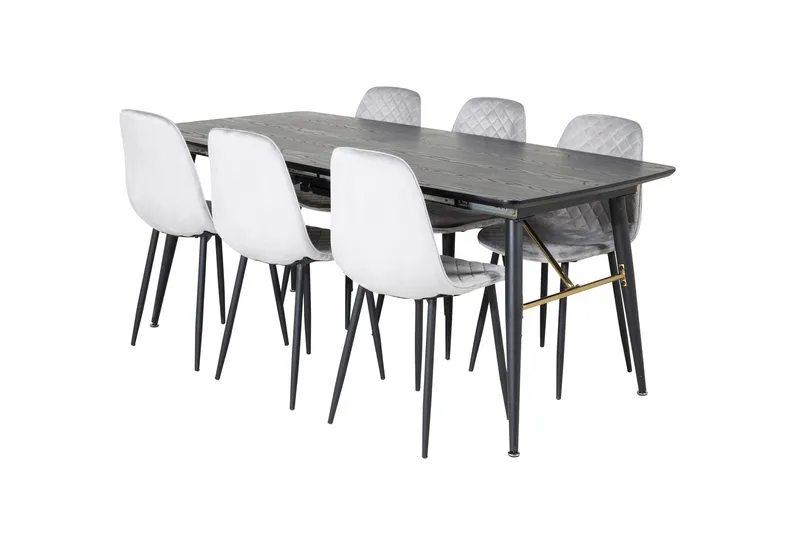 Gold Spisegruppe Forlengningsbar 180-220 cm Rektangulær med 6 Polar Stoler - Sort - Møbler - Bord - Spisegruppe