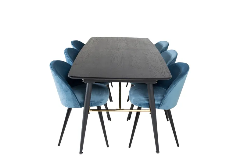 Gold spisegruppe uttrekkbar 180-220 cm rektangulær med 6 Velvet stoler