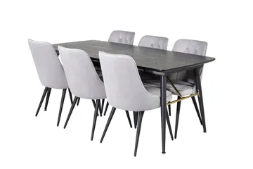 Gold uttrekkbart spisebord 180 cm med 6 Velvet Deluxe fløyelsstoler - Lysegrå, svart - Møbler - Bord - Spisegruppe