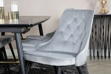 Gold uttrekkbart spisebord 180 cm med 6 Velvet Deluxe fløyelsstoler - Lysegrå, svart - Møbler - Bord - Spisegruppe