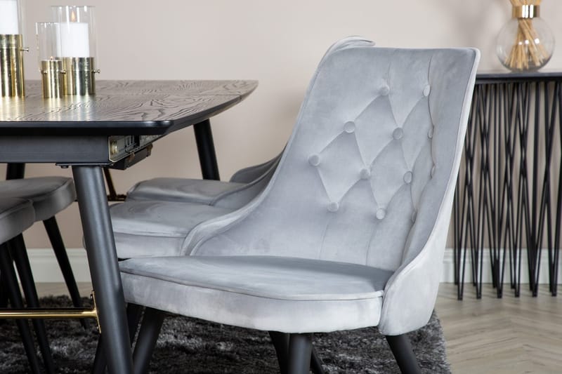 Gold uttrekkbart spisebord 180 cm med 6 Velvet Deluxe fløyelsstoler - Lysegrå, svart - Møbler - Bord - Spisegruppe