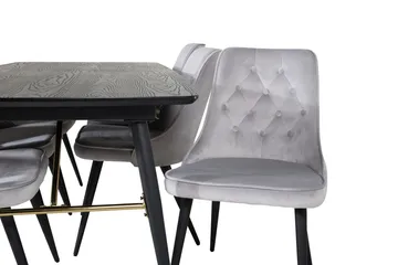 Gold uttrekkbart spisebord 180 cm med 6 Velvet Deluxe fløyelsstoler - Lysegrå, svart - Møbler - Bord - Spisegruppe