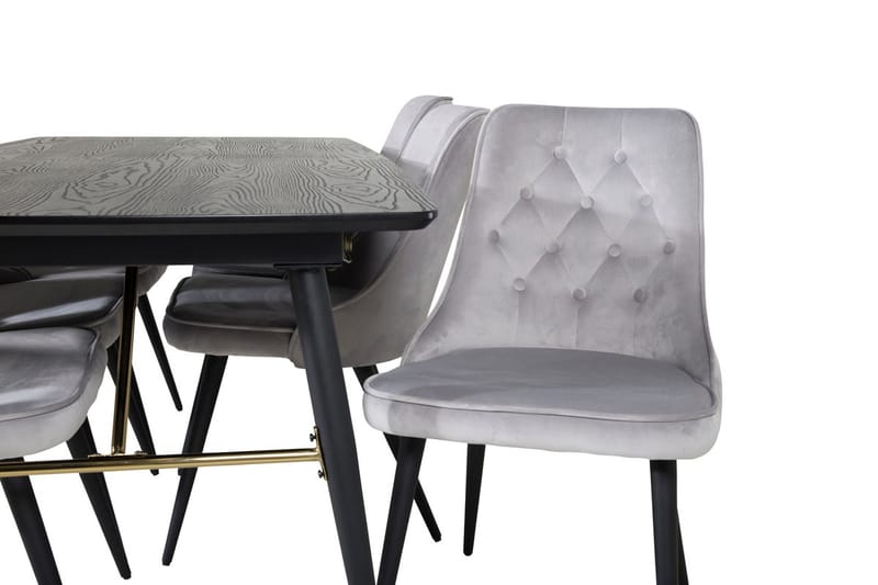 Gold uttrekkbart spisebord 180 cm med 6 Velvet Deluxe fløyelsstoler - Lysegrå, svart - Møbler - Bord - Spisegruppe