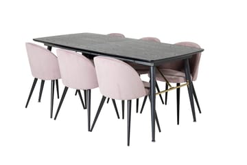 Gold uttrekkbart spisebord 180 cm med 6 Velvet spisestoler i kordfløyel - Møbler - Bord - Spisegruppe