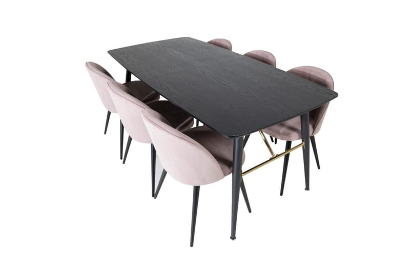 Gold uttrekkbart spisebord 180 cm med 6 Velvet spisestoler i kordfløyel - Møbler - Bord - Spisegruppe