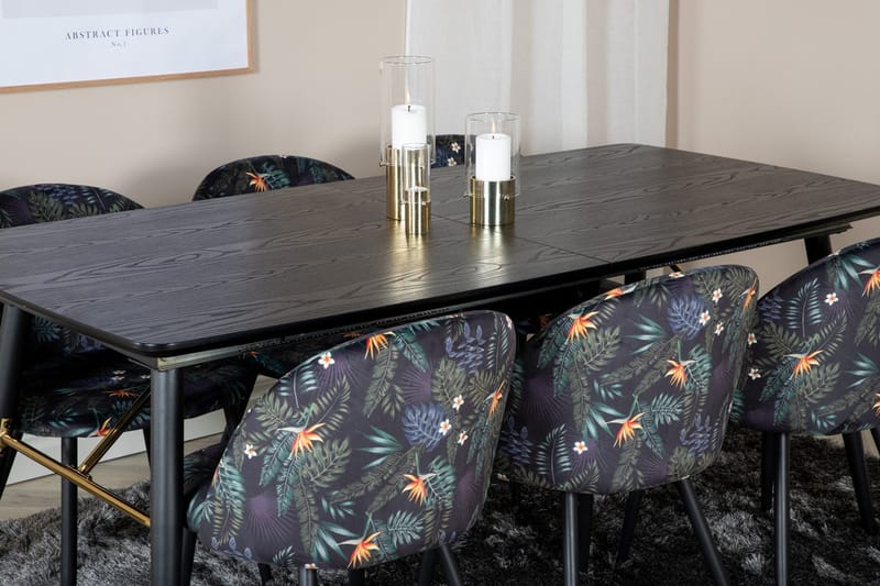 Gold uttrekkbart spisebord 180 cm med 6 Velvet spisestoler - Møbler - Bord - Spisegruppe