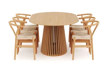 Gontas Matgruppe 200 cm Ovalt Eik med 6 Dastoori Spisestol - Natur - Møbler - Bord - Spisegruppe