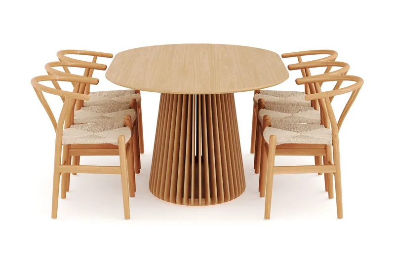 Gontas Matgruppe 200 cm Ovalt Eik med 6 Dastoori Spisestol - Natur - Møbler - Bord - Spisegruppe