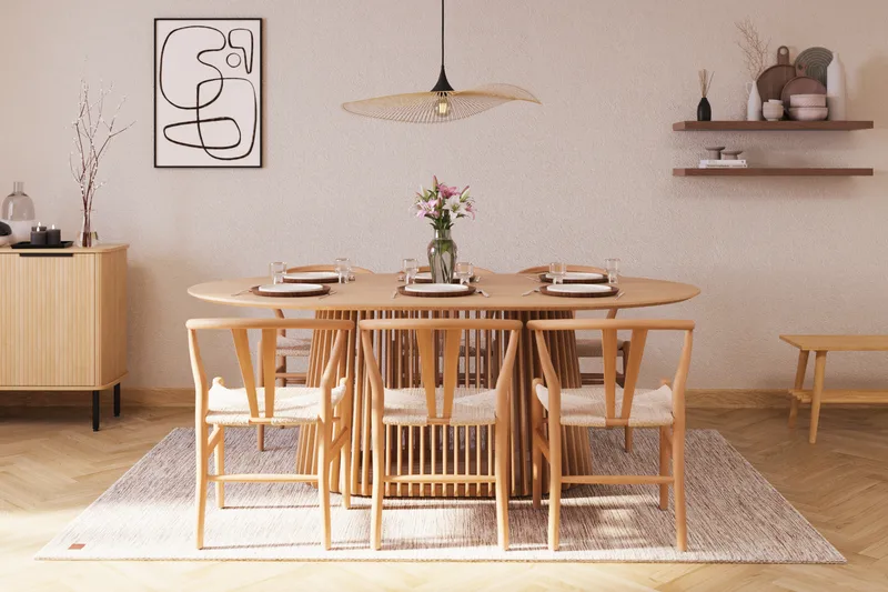 Gontas Matgruppe 200 cm Ovalt Eik med 6 Dastoori Spisestol - Natur - Møbler - Bord - Spisegruppe