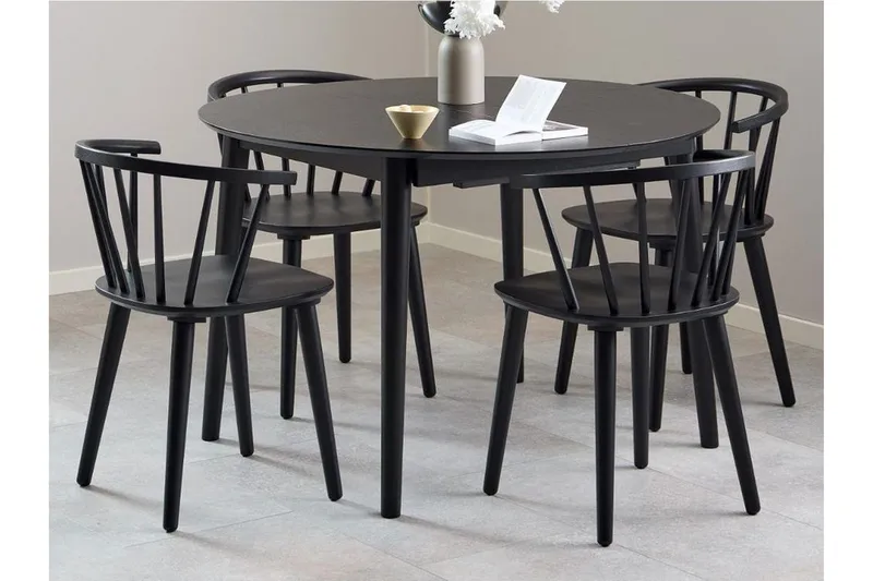 Grasonville Uttrekkbar Spisegruppe 115-154 Cm + 4 Spisestuestoler, Svart