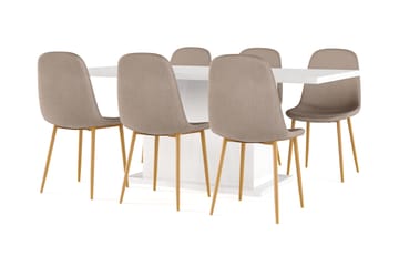 Griffith Spisebord 180 cm Uttrekkbart med ileggsplate + 6 stk Naira stol brun med eikeben - Hvit/Brun - Møbler - Bord - Spisegruppe
