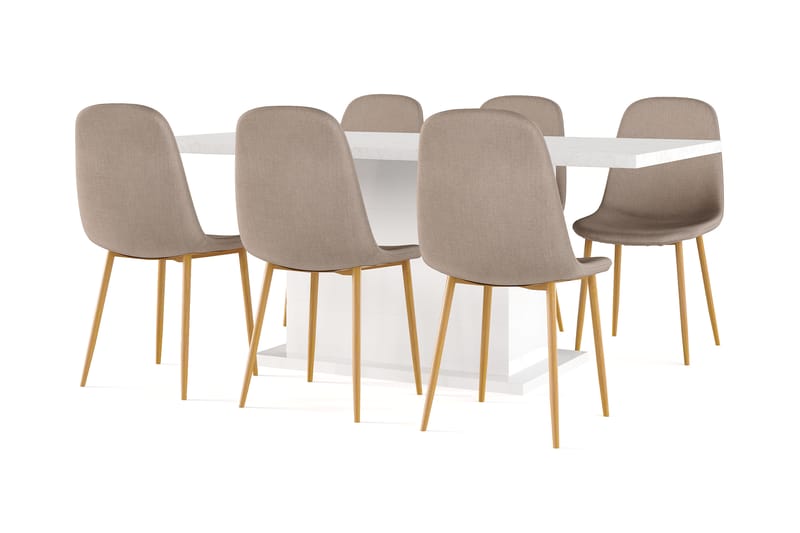 Griffith Spisebord 180 cm Uttrekkbart med ileggsplate + 6 stk Naira stol brun med eikeben, Hvit/Brun