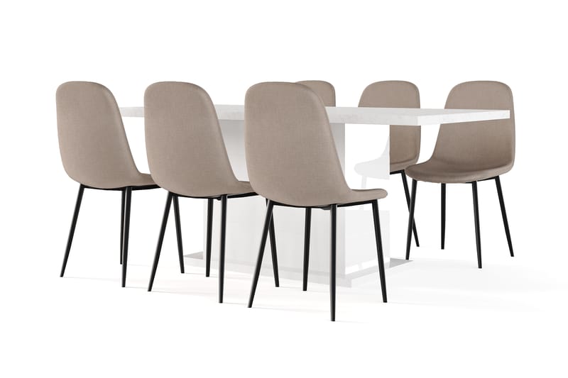 Griffith Spisebord 180 cm Uttrekkbart med ileggsplate + 6 stk Naira stol brun med svarte ben, Hvit/Brun