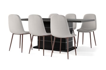 Griffith Uttrekkbart Spisebord 180/220 cm Svart + 6 stk Naira stol beige med valnøttben - Svart/Beige - Møbler - Bord - Spisegruppe