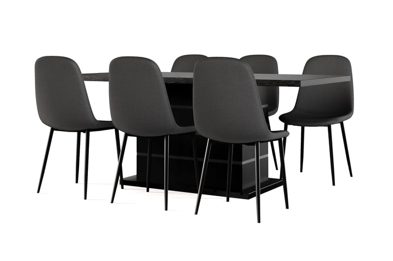 Griffith Uttrekkbart Spisebord 180/220 cm Svart + 6 stk Naira stol svart med svarte ben, Svart