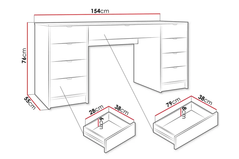 Gudelia Sminkebord 154 cm - Hvit - Møbler - Bord - Sminkebord & toalettbord