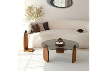 Guinn 90 cm Rundt Sofabord i Glass - Røykgrå - Møbler - Bord - Sofabord & salongbord