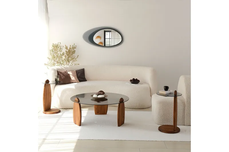 Guinn 90 cm Rundt Sofabord i Glass - Røykgrå - Møbler - Bord - Sofabord & salongbord