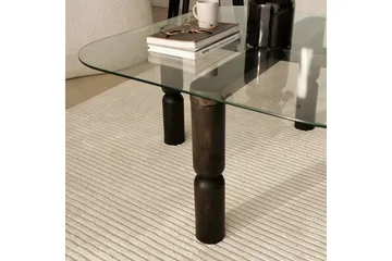 Harman Ovalt Sofabord 80 cm i Glass og Tre med Dreide Ben - Klar - Møbler - Bord - Sofabord & salongbord